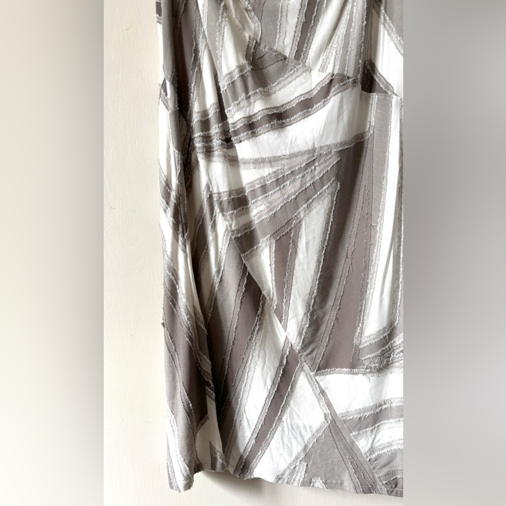 Soft Geometric Raw Hem Neutral Tone Whimsical A-Line Stretch Unique‎ Maxi Skirt - Picture 6 of 9